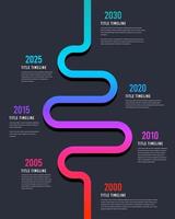 Infografía vertical de camino colorido y sinuoso. presentación de 7 hitos de la empresa. vector