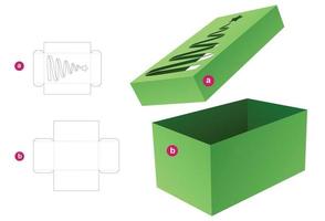 Box and lid with stenciled Christmas tree die cut template and 3D mockup vector