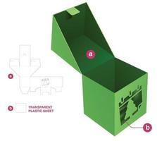 caja cuadrada abatible con plantilla troquelada de ventana navideña oculta y maqueta 3d vector