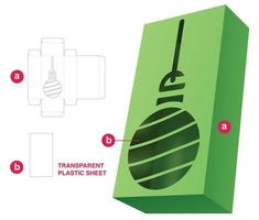 caja con plantilla troquelada de ventana de bola de navidad y maqueta 3d vector