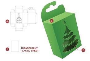 cardboard hanging packaging box with Christmas tree window die cut template vector