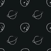 Doodle cosmic seamless pattern in childish style. Hand drawn abstract space planets. Black and white. vector