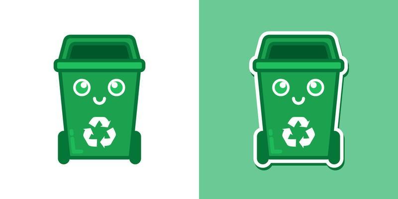 Trash can kawaii cartoon vector icon concept. Flat illustration style for mascot, sticker, logo and icon.