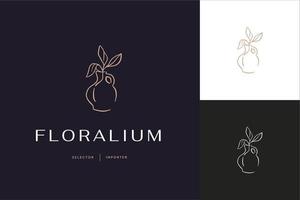 plantilla de diseño de logotipo abstracto vectorial en estilo minimalista lineal de moda - flor en jarrón - símbolo abstracto para cosméticos y embalajes, joyería, productos hechos a mano o de belleza