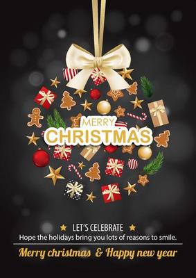 Merry christmas object in glass ball shape for flyer and brochure design background template. Happy holiday greeting banner and card template.