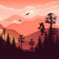 paisaje natural montaña arte vectorial puesta de sol vector