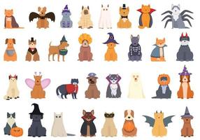 Halloween costume for pet icons set cartoon vector. Ghost party vector