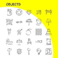 Objects Hand Drawn Icon Pack For Designers And Developers Icons Of Bulls Eye Goal Target Object Bulb Idea Light Vector