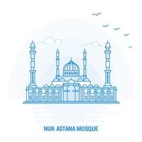 fondo creativo de hito azul de la mezquita nur astana y plantilla de póster vector