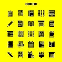 contenido paquete de iconos de glifos sólidos para diseñadores y desarrolladores iconos de libro marca de libro contenido contenido bolígrafos vector de contenido de bolsillo