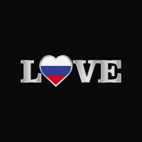 tipografía de amor con vector de diseño de bandera de rusia