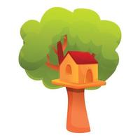 icono de la casa del árbol del paisaje, estilo de dibujos animados vector