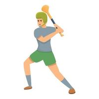 Hurling action player icon, cartoon style vector