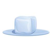 Ice cube on plate icon, cartoon style vector