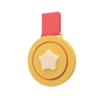 medalla de oro con una estrella en el medio premios por victorias en eventos deportivos. Ilustración 3D con trazado de recorte. png