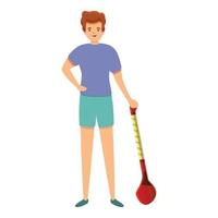 Hurling player icon, cartoon style vector