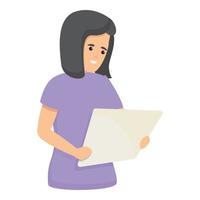 Woman with document icon, cartoon style vector