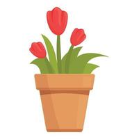 Red flower pot icon cartoon vector. Garden window vector