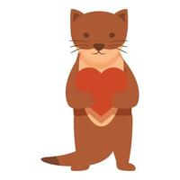 Weasel take heart icon cartoon vector. Mammal pet vector