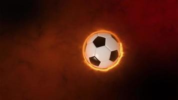 Rotating football in burning fire flames on green screen background video