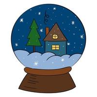 una bola de nieve con una casa y un árbol de navidad. ilustración vectorial vector