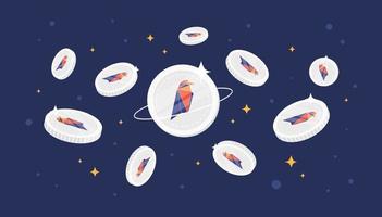 monedas de ravencoin cayendo del cielo. Fondo de banner de concepto de criptomoneda rvn. vector