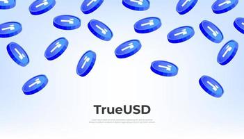 TrueUSD coin falling from the sky. TUSD cryptocurrency concept banner background. vector