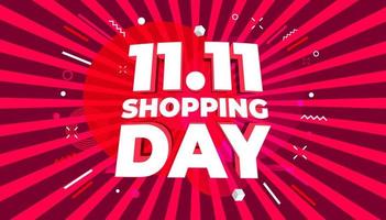 11.11 advertising sale banner template. Global shopping world sales day poster on red background. vector