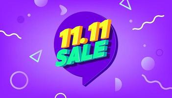 Plantilla de banner de venta 11.11. cartel del día mundial de ventas de compras globales sobre fondo púrpura. vector