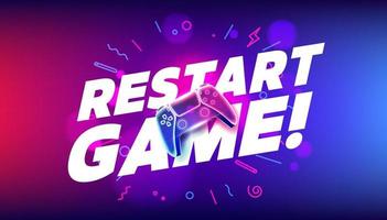 Restart Game, Neon game controller or joystick for game console. vector