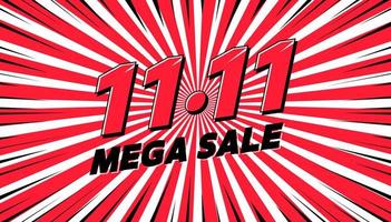 11.11 Mega sale shopping day font expression pop art comic style banner template. vector