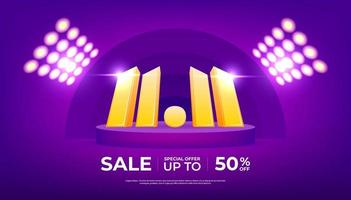 11.11 Shopping day Poster or banner. 11.11 Online sale banner template design for social media and website. vector