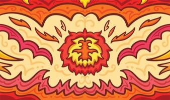 Red hot flaming lion vector background. Illustration for website or banner wallpaper with flat cartoon art drawing with fire and lion animal themed backdrop with simple but cool drawing style.