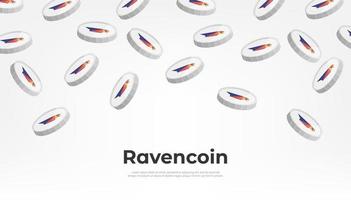 Ravencoin coin falling from the sky. RVN cryptocurrency concept banner background. vector