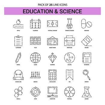 Education and Science Line Icon Set 25 Dashed Outline Style vector