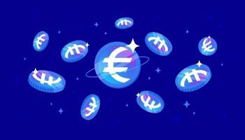 STASIS EURO coins falling from the sky. EURS cryptocurrency concept banner background. vector