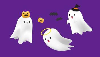 Cute spooky ghosts for halloween party greeting card. Holidays cartoon character. vector