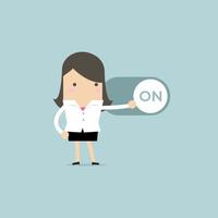 Businesswoman push setting button switch to on position. vector