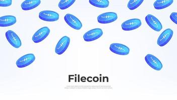 Filecoin coin falling from the sky. FIL cryptocurrency concept banner background. vector