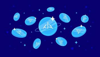 Alpha Finance Lab coins falling from the sky. ALPHA cryptocurrency concept banner background. vector