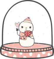 schattig Kerstmis sneeuwman in sneeuw wereldbol riet decoratie tekenfilm tekening hand- tekening png