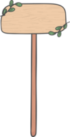 braune Holzschild rechteckige Form auf kurzem Stock einfache Doodle-Cartoon-Zeichnung png