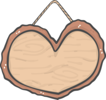 forme de coeur de panneau en bois brun suspendu dessin de dessin animé simple doodle png