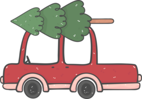 cute Christmas car cartoon doodle hand drawn png