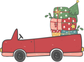 cute Christmas car cartoon doodle hand drawn png