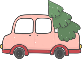 cute Christmas car cartoon doodle hand drawn png