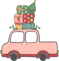 cute Christmas car cartoon doodle hand drawn png