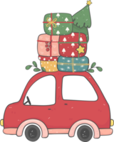 cute Christmas car cartoon doodle hand drawn png