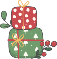 cute stacked of Christmas gift boxes cartoon doodle hand drawn png