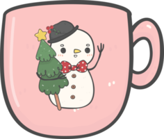 cute Christmas pink coffee cup decoration cartoon doodle hand drawing png